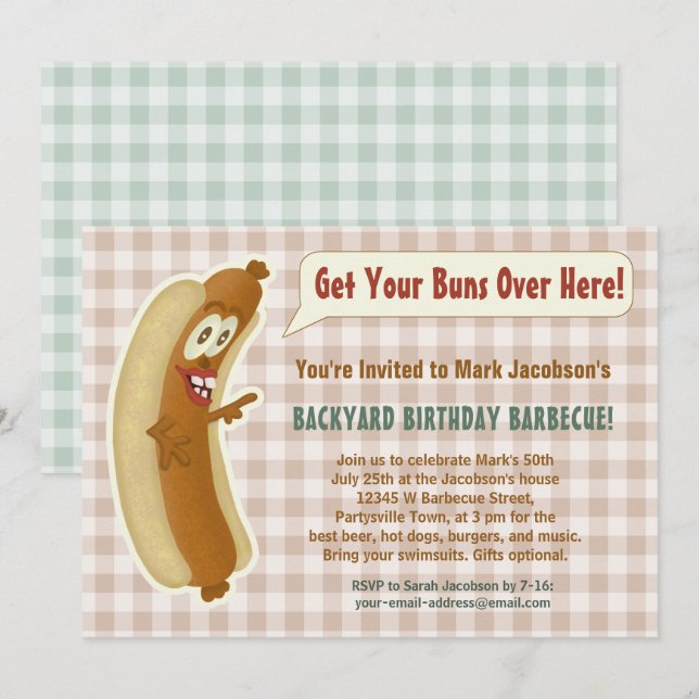 Invitation Funny Hot Dog Barbecue Anniversaire Fête Buns Blag (Devant / Derrière)