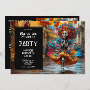Invitation 💀 Funny La Calavera en casquette avec des fleurs