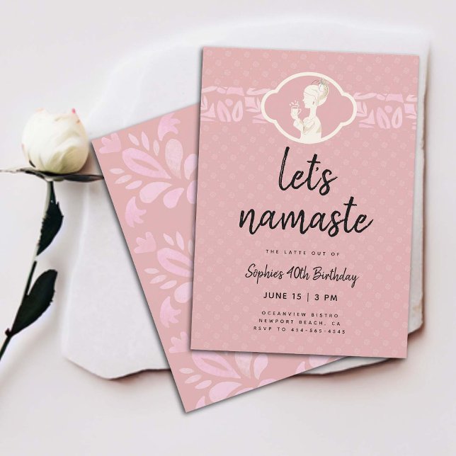 Invitation Funny Lets Namaste Latte Women 40e Anniversaire Pa (funny 40th birthday invitation for women coffee latte party namaste yoga joke clean elegant classy )