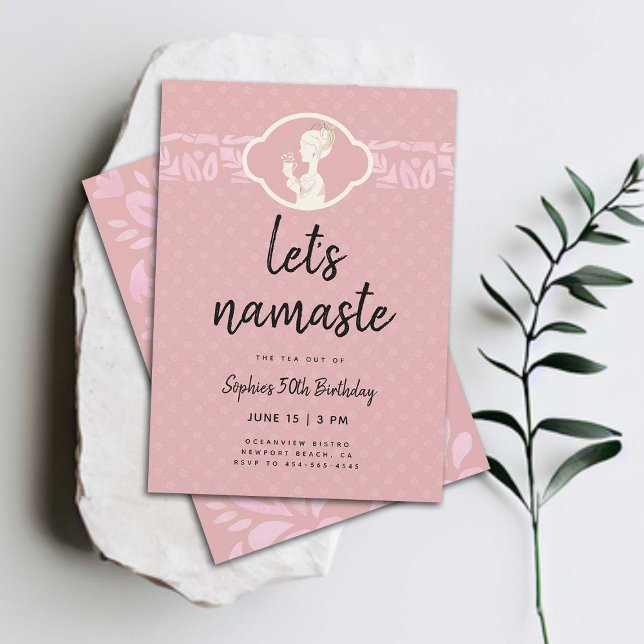 Invitation Funny Lets Namaste Women 50e anniversaire Tea Part (funny 50th birthday invitation for women tea party namaste yoga joke clean elegant classy cute)