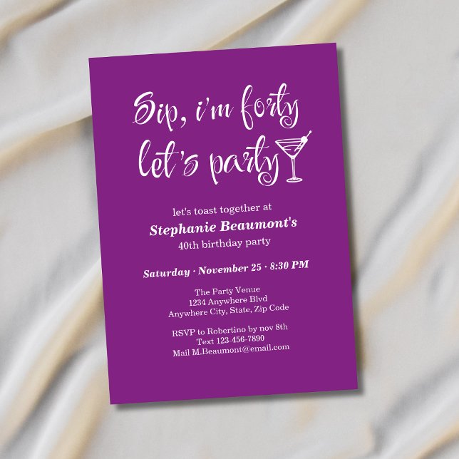Invitation Funny Modern Sip I'm Fifty Woman's 40th Birthday (Créateur téléchargé)