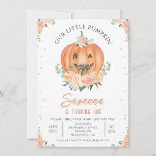 Invitation Funny Orange souriant Citrouille 1er anniversaire