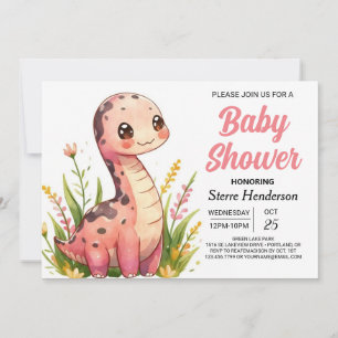 Invitation Funny Pastel en ligne Dinosaur Baby shower fille