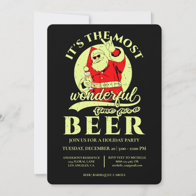 Invitation Funny Père Noël Bière Noël Fête de Noël (Devant)