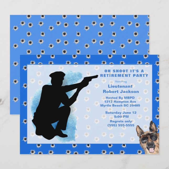 Invitation Funny Police Oh Tirez sur les trous de balle retra (Devant / Derrière)