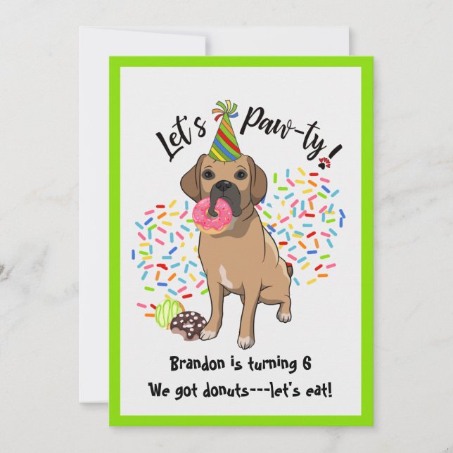 Invitation Funny Puggle Dog Donuts fête d'anniversaire (Devant)