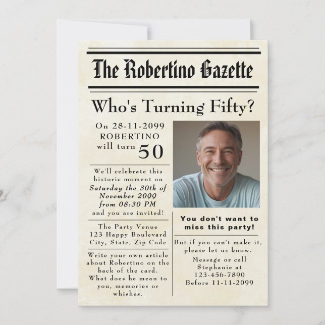 Invitation Funny Qui tourne le 50e anniversaire du journal (Devant)