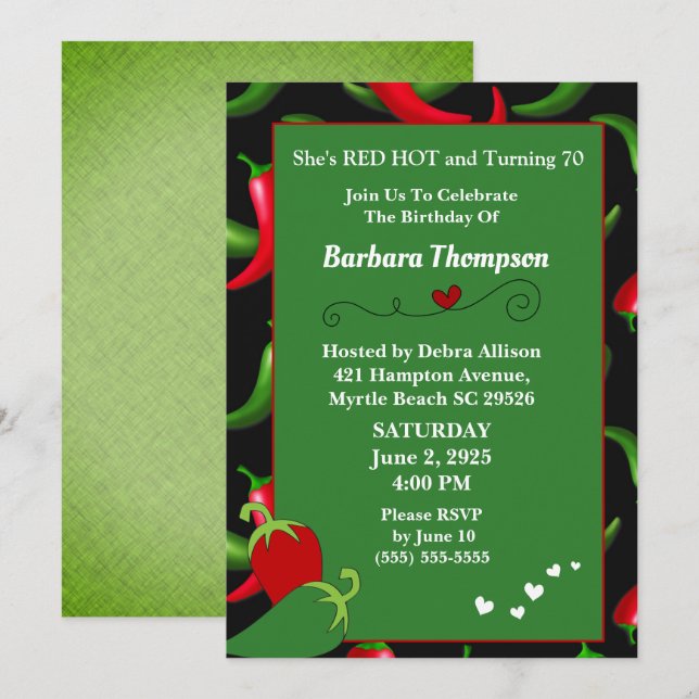 Invitation Funny Rouge Hot-Your Age - Anniversaire (Devant / Derrière)