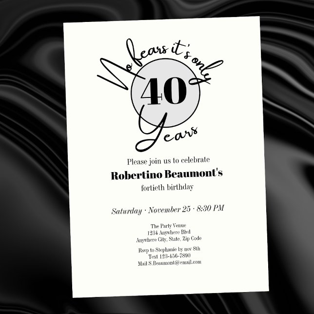 Invitation Funny Simple No Fears 40th birthday party   (Créateur téléchargé)
