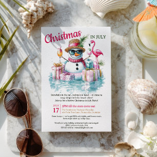 Invitation Funny Snowman Pool Party Noël en juillet