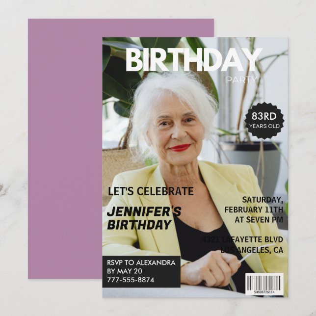 Invitation Funny Stylish Photo Magazine 83e anniversaire (Devant / Derrière)