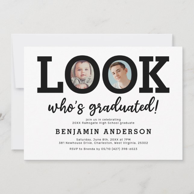 Invitation Funny Then and Now Photo Graduation Party (Devant)