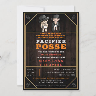 Invitation Funny Twins Pacifier Posse Wild West Baby shower
