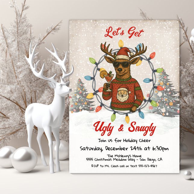 Invitation Funny Ugly Christmas Sweater Reindeer Cocktail (Créateur téléchargé)