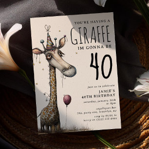 Invitation Funny Whimsical Giraffe Adulte Anniversaire