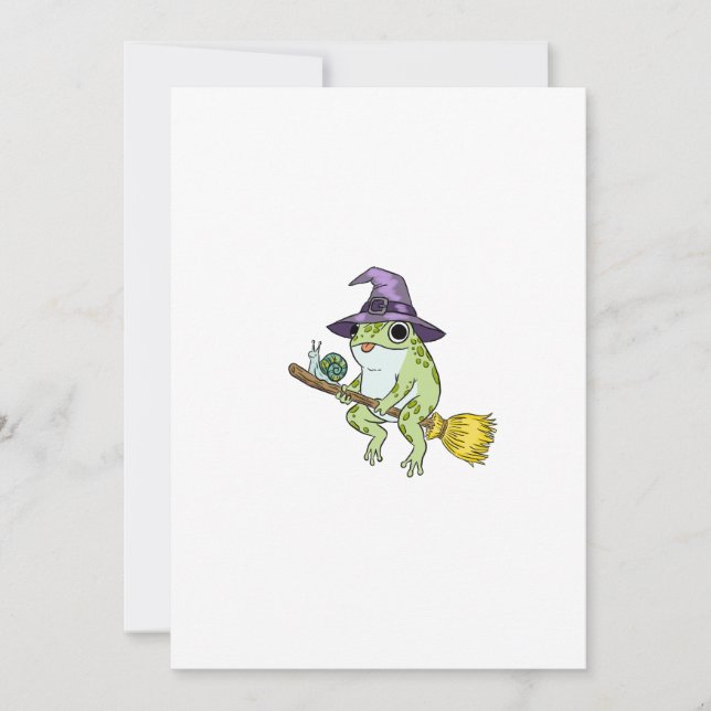Invitation Funny Wizard Frog Rides A Broomstick Illustration (Devant)