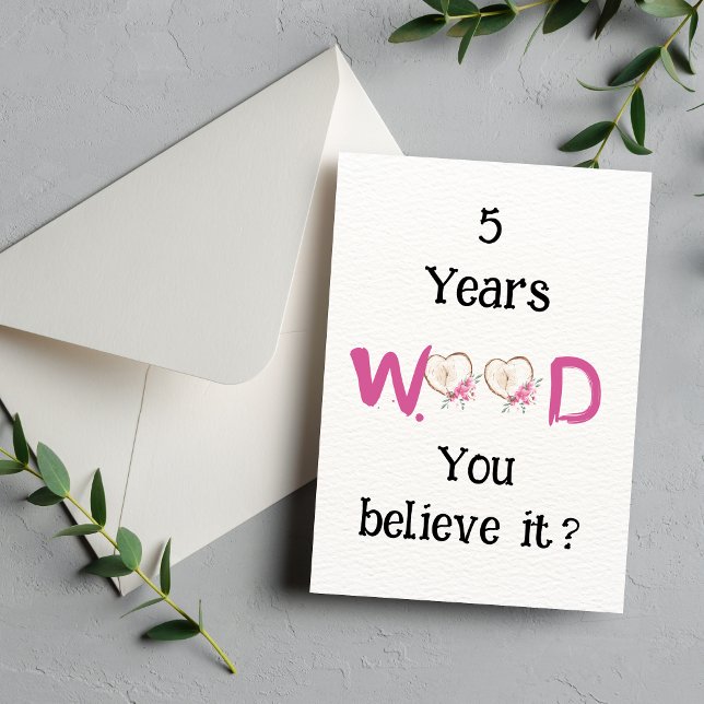Invitation Funny Wood Anniversary Card, 5e Anniversaire Card (Funny Wood Anniversary Card, 5th Anniversary Card)