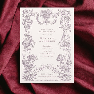 Invitation Fuschée rose cadre vintage floral douche de mariag