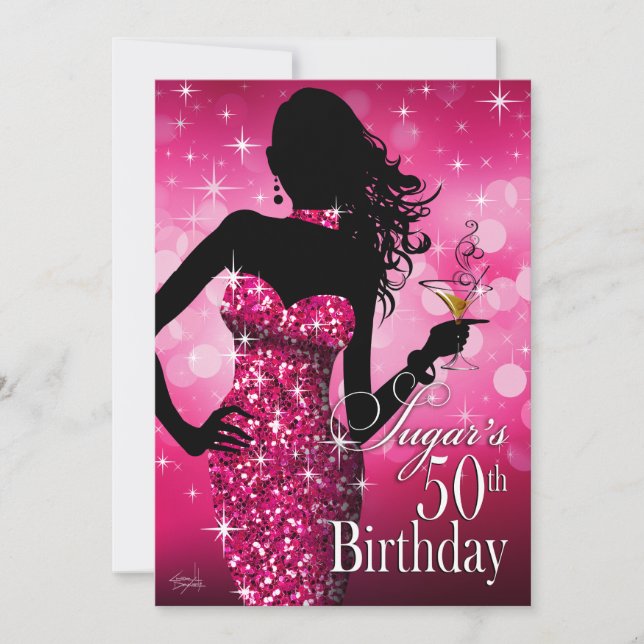 Invitation Fuschia de l'anniversaire | d'étincelle (Devant)