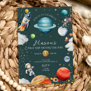 Invitation Fusée & Astronaute Premier Voyage Autour du Soleil