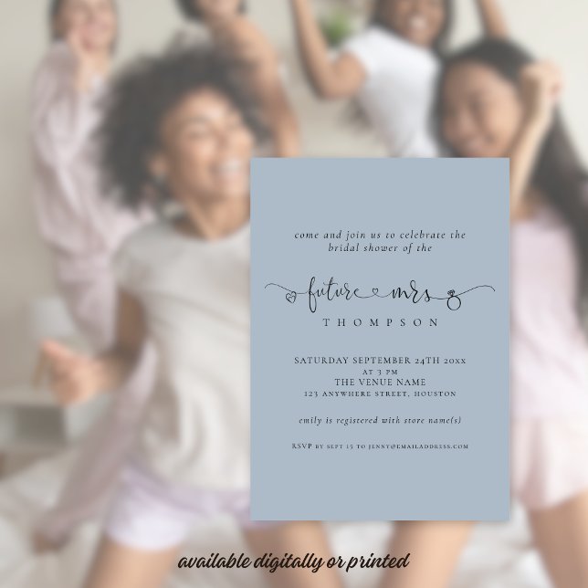 Invitation Futur branché Mme Bridal Dusty Blue Shower (Available digitally or printed)