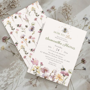 Invitation Futur Maman Abeille Fleur Sauvage Aquarelle Baby S