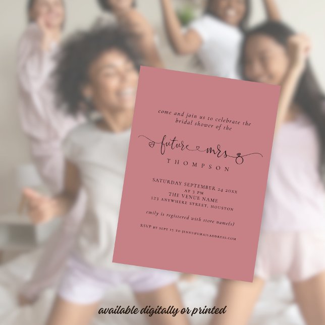Invitation Futur Mme Fête des mariées Dusty Rose Rose (Available digitally or printed)