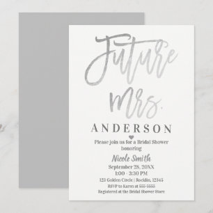 Invitation Futur Mme Silver Mariage Script Shower de Fiançail