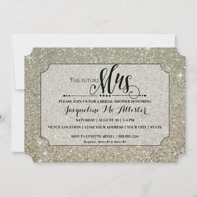 Invitation Futur Mme Ticket Parties scintillant argent Fête d (Devant)