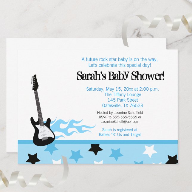Invitation future de Baby shower Rocker (bleu) (Rock Star Baby Shower Invitation Blue)