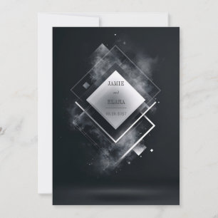 Invitation Futuriste Noir Blanc Géométrique Diamant Fumé