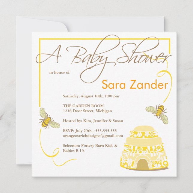 Invitation Gaffez l'invitation de baby shower d'abeille (Devant)