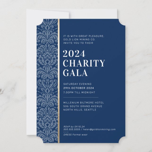 Invitation GALA BALL moderne élégant événement marine bleu or (Devant)