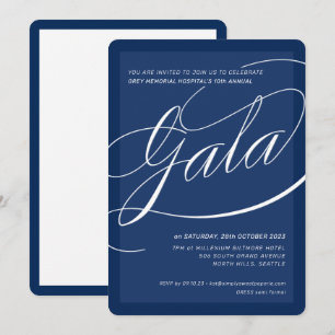Invitation GALÀ DE CHARITÉ élégant calligraphie formelle bleu