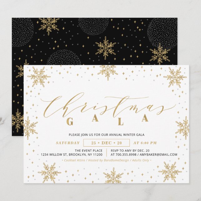Invitation Gala de Noël de l'entreprise Gold, Fête des fêtes (Devant / Derrière)