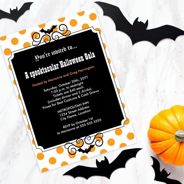 Invitation Gala d'Halloween (Celebrate Halloween by hosting a party or gala, and inviting your guests with this black bat invite.)