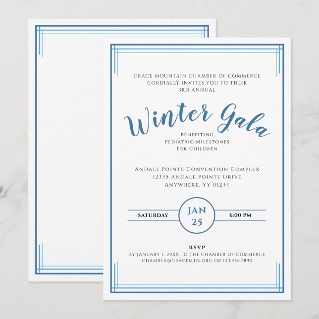 Invitation Gala d'hiver en bleu simple pour les entreprises (Devant / Derrière)