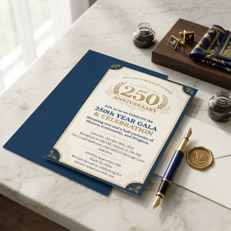 Invitation Gala élégant Navy & Or 250e anniversaire