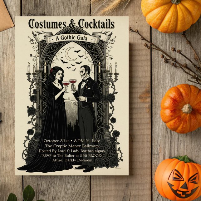 Invitation Gala gothique foncé Costumes & Cocktails Halloween (Créateur téléchargé)