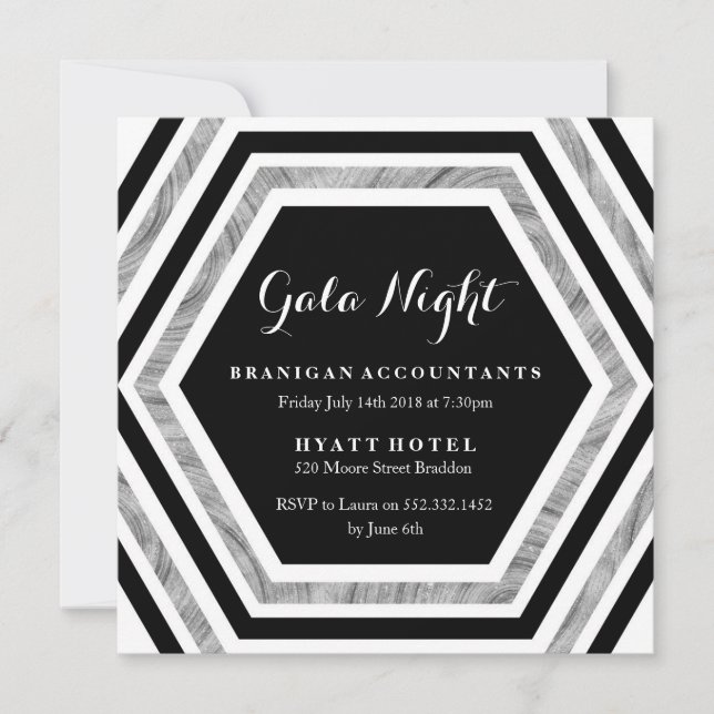Invitation Gala Night Business Fonction Argent Hexagon (Devant)