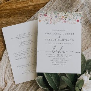 Invitation Galant Wildflower Espagnol Mariage Avant & Arrière