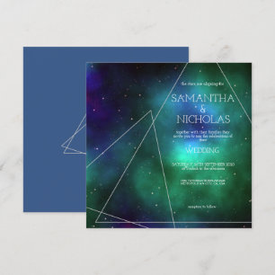 Invitation Galaxie bleue céleste verte Mariage Abstrait