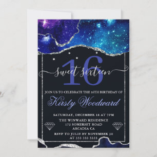 Invitation Galaxie & Faux Paillettes d'Argent Agate Douze Ans