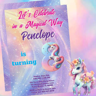 Invitation Galaxie Licorne Pastel 8e Anniversaire Magical Gir