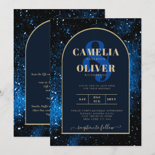 Invitation Galaxie Nuit Étoilée Bleu Nuit Or Mariage