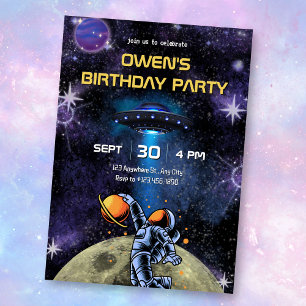 Invitation Galaxie Planète Astronaute lune anniversaire