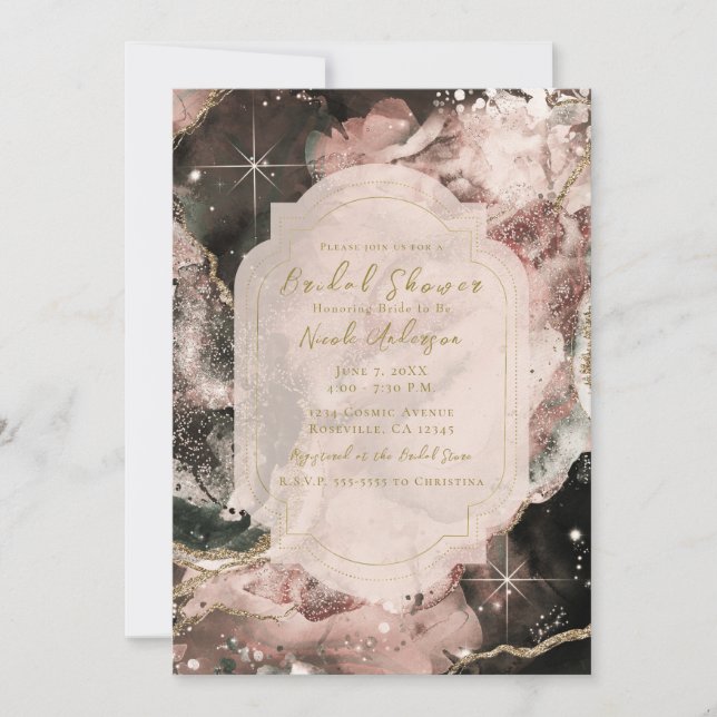 Invitation Galaxie Rose Fumé Aquarelle Mariage Céleste (Devant)