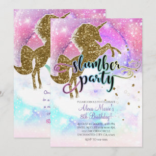 Invitation Galaxie Rose Licorne Magique Scintillement Soirée 