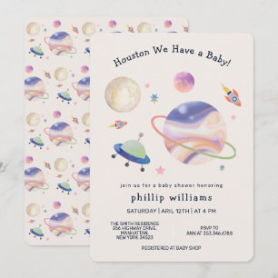 Invitation Galaxie spatiale de nuit neutre Lune Étoile Baby S