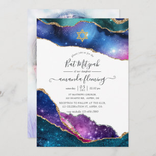 Invitation Galaxy Agate Photo Bat mitzvah